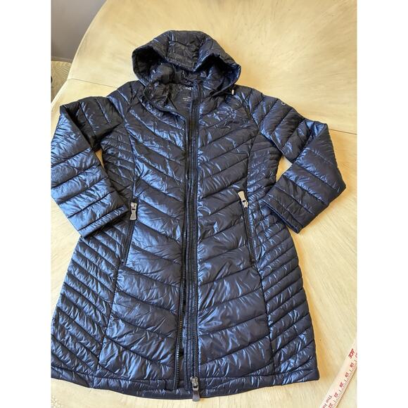 Black Puffer Down Winter Jacket Long Packable Quilted womens L Calvin Klein Y2K - Picture 12 of 16